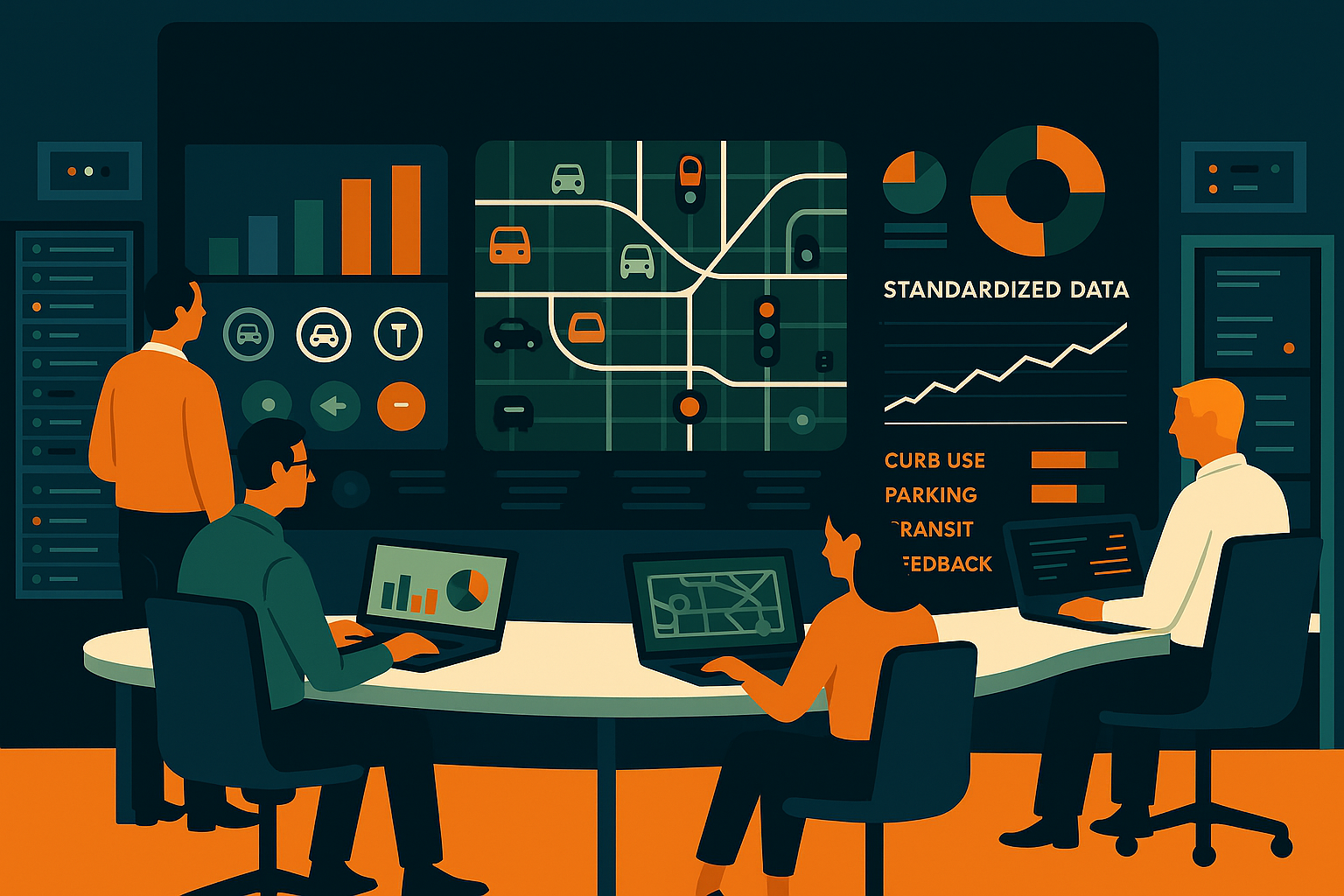 Data_Standardization city data standardization operations team reviewing dashboards